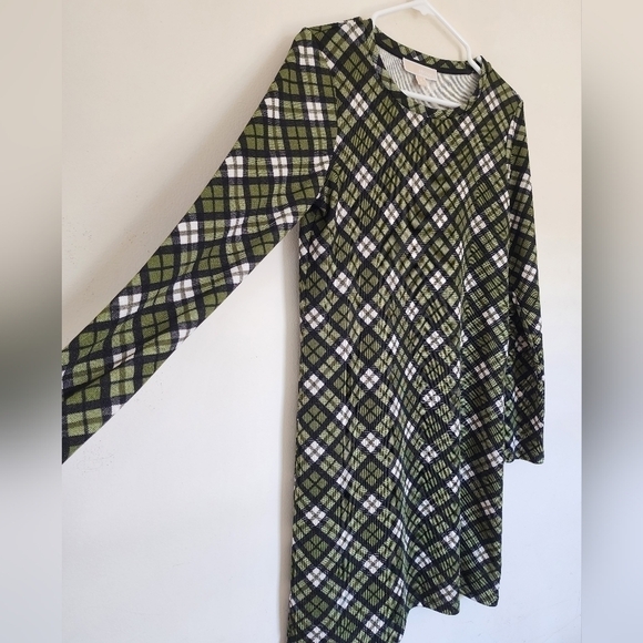 Michael Michael Kors Evergreen Plaid Long-Sleeve Holiday Dress size Medium - Picture 2 of 7